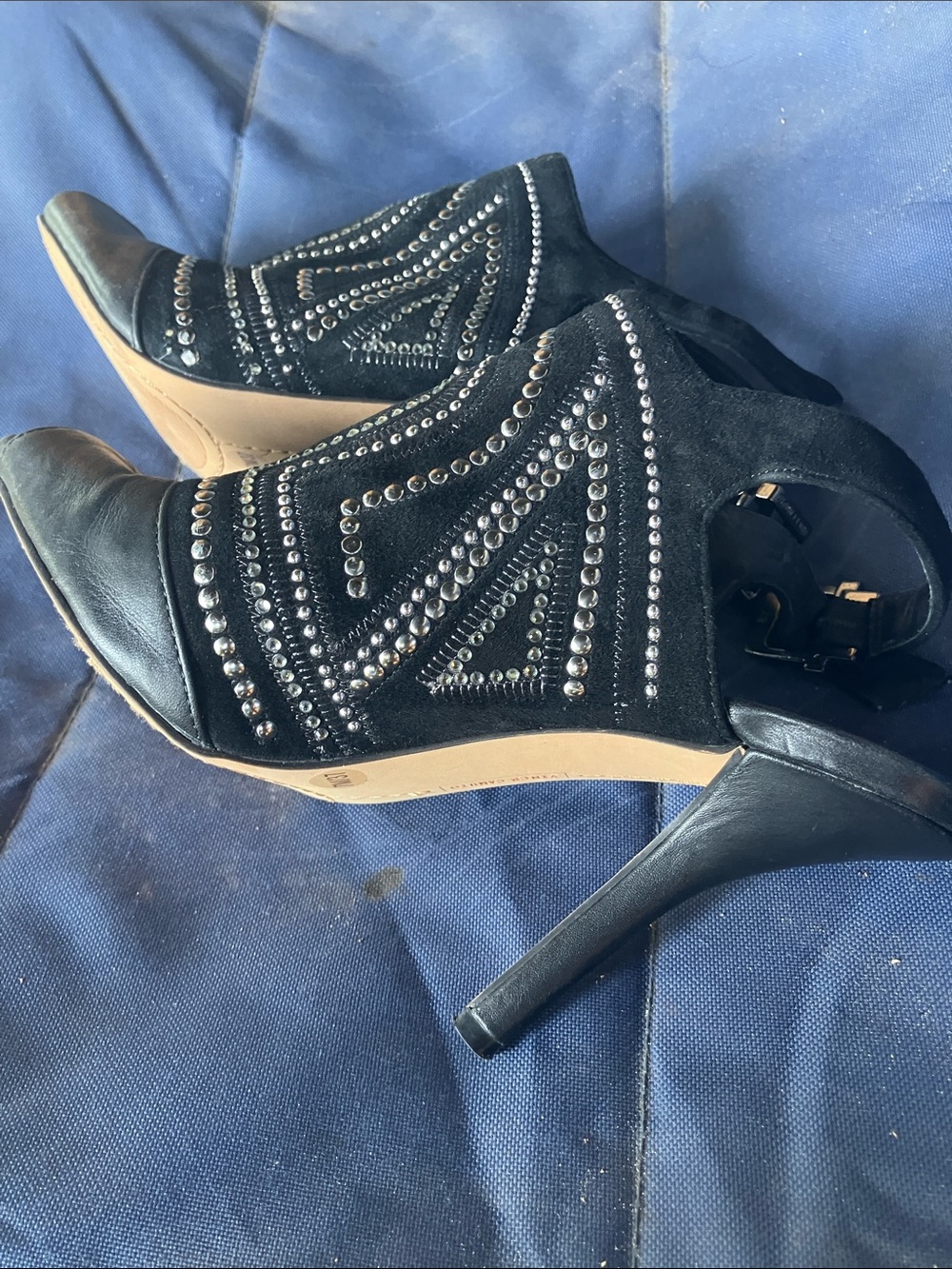 Vince Camuto Black Studded Open-Side Stiletto Booties